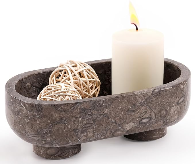 Radicaln Marble Oval Bowl With Stand 10" Inches Oceanic Handmade Decorative Bowl, Ideal Key Bowl & Candle Holder, Candy and fruit Dish For Kitchen Countertop