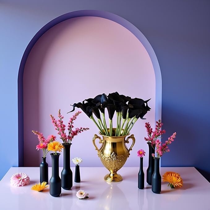 Floral Kingdom Artificial Calla Lily Flowers 20 Pack 14 Inch Black - Real Touch Faux Flowers for Modern Home Decor, Themed Event Centerpieces & Weddings