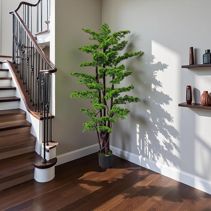 6FT Artificial Bonsai Tree in Pot – Large Realistic Cedar Tree Faux Pine Plant for Home & Office Decor, Hotel Lobby Entryway Greenery