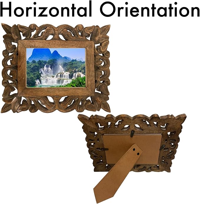 Hand Carved Mango Wood Rustic 4x6 Picture Frame with Real Glass - Aesthetic Vintage Wood Frame for Tabletop Use - Rustic Home Decor Perfect for Your Memories