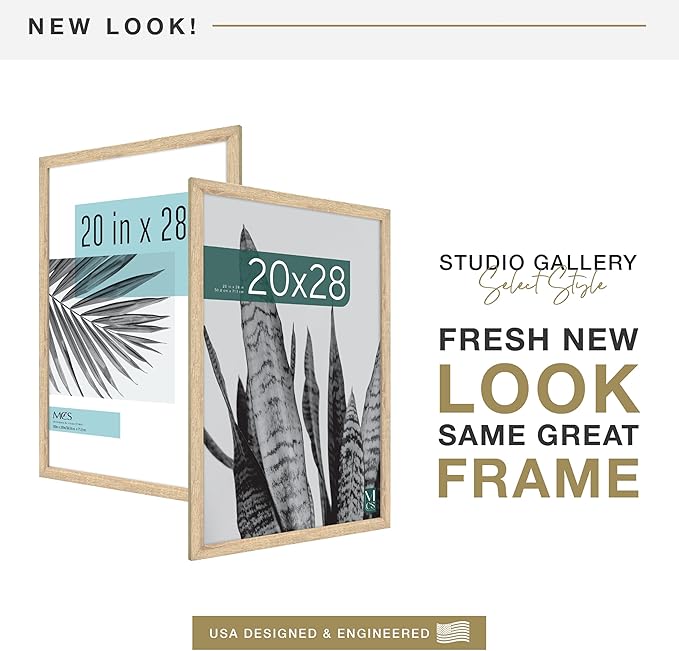 MCS Studio Gallery 20x28 Poster Frame Natural Woodgrain Engineered Wood, Vertical & Horizontal Wall Hanging Large Picture Frame for Photos, Posters & Art Prints (2-Pack)
