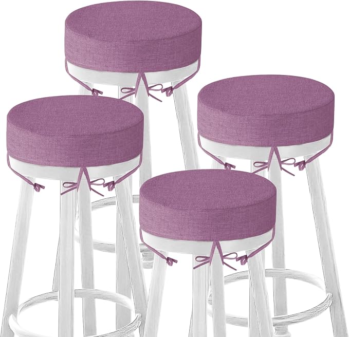 Bar Stool Cushions Round 3" Thick Round Seat Cushions for Chairs 4 Pack Non Slip Bistro Chair Pads with Machine Washable Cover (12 Inch, Purple)
