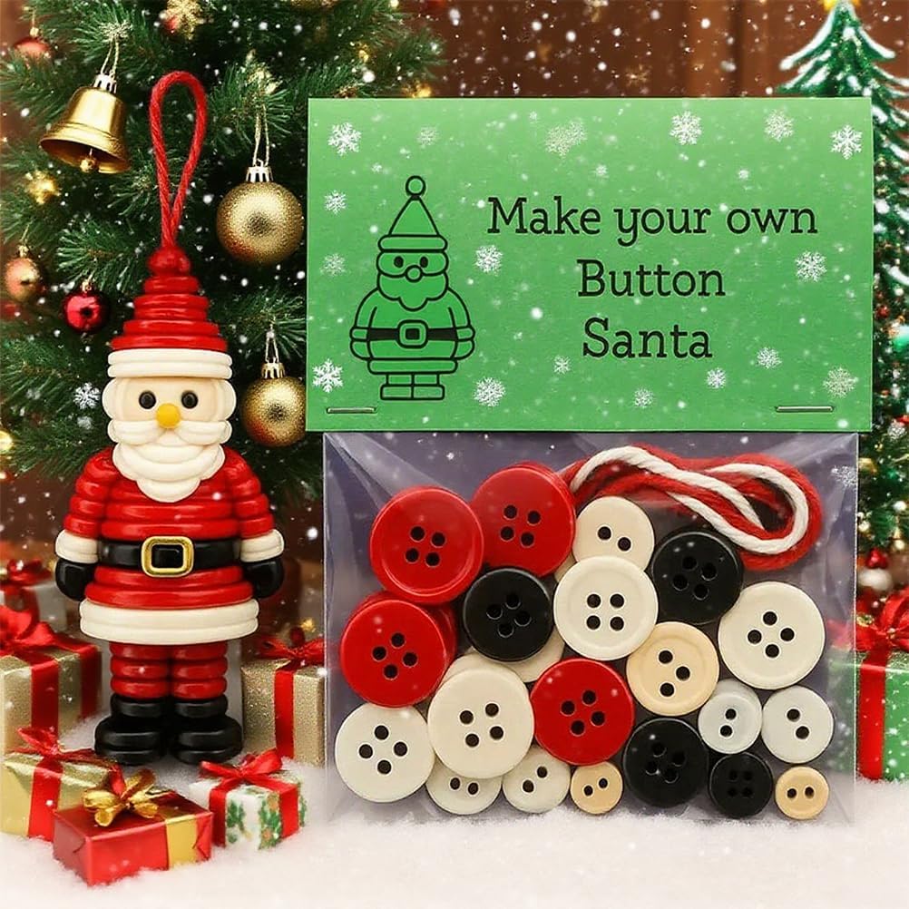 DIY Christmas Button Ornament Making Set - Snowman/Santa/Angel, Fun Holiday Craft Kit for All Ages, Ideal Xmas Tree Hanging Decor & Festive Gifts (E 8)