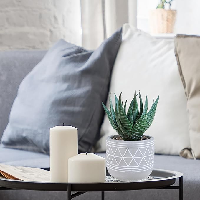 Winlyn Set of 3 Mini Faux Succulent Potted Plants Artificial Aloe Hops String of Pearls Fake Succulents in Gray Geometric Concrete Pots for Home Office Table Shelf Kitchen Living Room Boho Décor