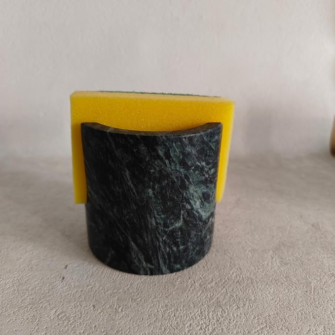 Natural Travertine Marble Sponge Holder, Stone Dish Drying Rack & Sink Organizer - Durable Kitchen Countertop Decor, Sponge Caddy with Drainage (Dark White Green)