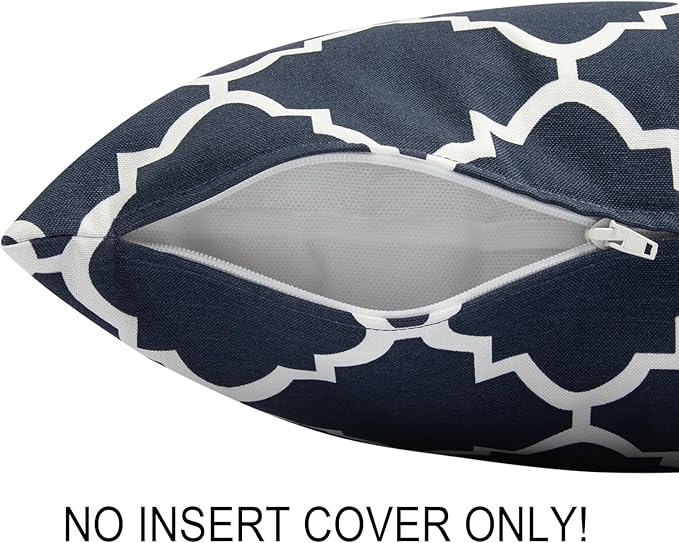 FUNHOME Waterproof Outdoor Throw Pillow Covers Set of 2,Home Decor for Garden Patio Furniture,Couch,Sofa 18 x18 Inch Decorative Pillows Cover Only,NO Insert(Blue Geometry)