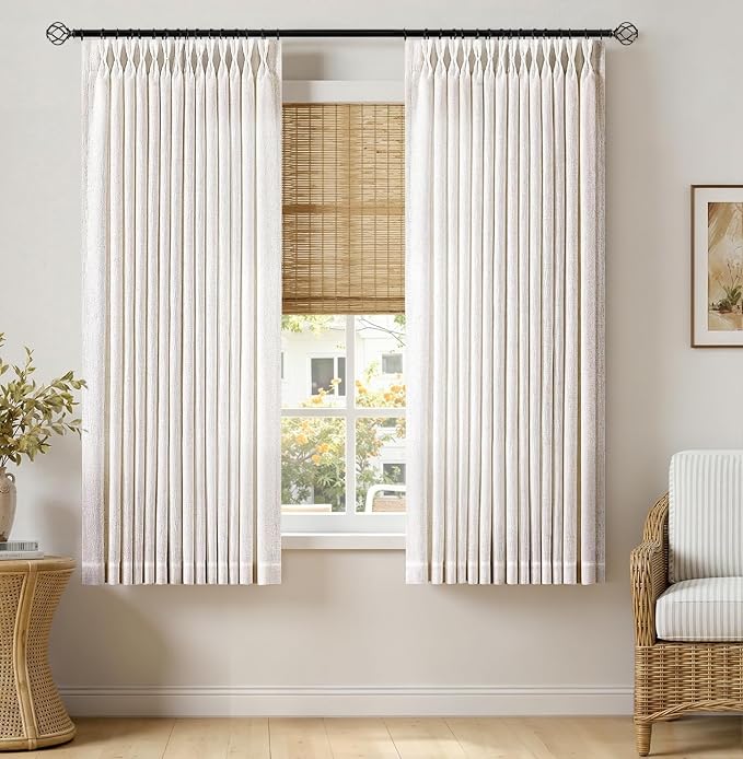 MIULEE Pinch Pleated Thick Linen Curtains 63 Inches Long 2 Panels for Dining Living Room Bedroom, Memory Trained Drapes Pleat Back Tab Light Filtering Natural Short Window Curtains with Hooks&Rings
