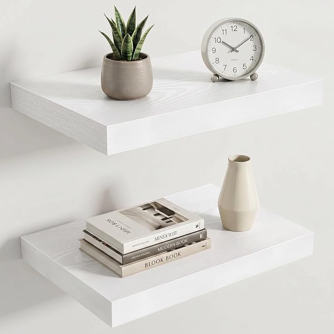 Acovy 10" Extra Deep Floating Shelves for Wall, 16" Long Wood Wall Shelves Set of 2 for Bathroom Bedroom Kitchen Living Room Laundry Room, Modern Floating Shelf for Home Decor