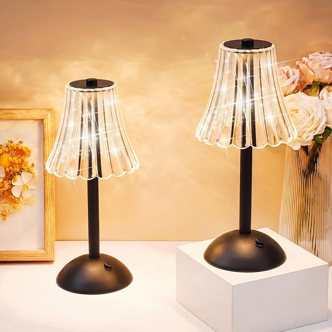 Liliful 1 Pcs Cordless Table Lamp Rechargeable Touch LED Small Gold Portable Battery Operated USB-c Desk Lamp 3 Color Dimmable for Bedroom Living Room Dining (Black,Rose Style)
