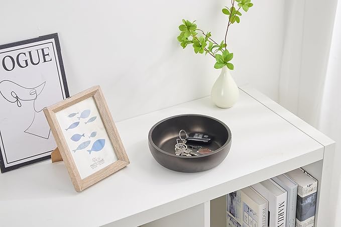 Aotea Crafts - 7.9" Large Concrete Key Bowl for Entryway Table Decor - Modern Industrial & Minimalist Decorative Key Holder Bowl for Keys- Charcoal Black- Smooth Texture - Sealed & Durable