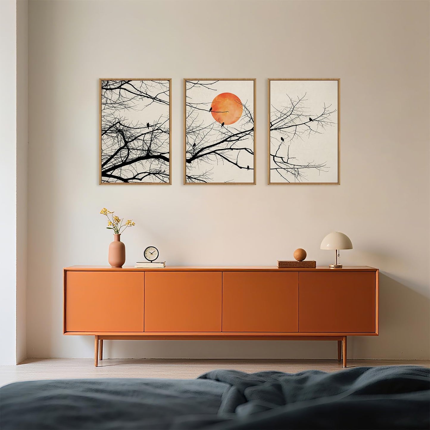 Celestdeco Large Vintage Tree Branch Framed Canvas Wall Art Set, Retro Tree Drawing Wall Decor, Nature Botanical Wall Painting, Neutral Landscape Art Print for Living Room, Bedroom, Office - 24"X36"X3