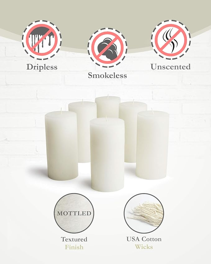 Bask Mottled Pillar Candles, Set of 6, 3x6, Dripless White Decor Candles | Beautiful Candles for Home Decor, Relaxation & All Occasions