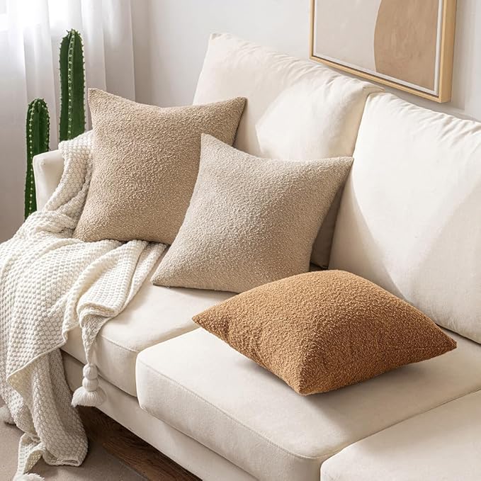 MIULEE 12x20 Inch Decorative Lumbar Pillow Covers for Bed Set of 2 Textured Boucle Neutral Throw Pillow Covers Taupe Khaki Camel Accent Solid Pillowcases Sofa Living Room Home Decor