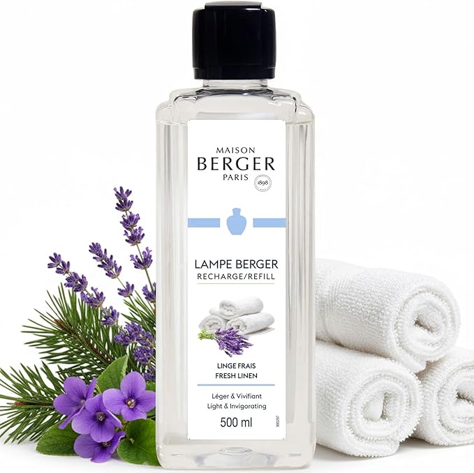 MAISON BERGER Fresh Linen Lampe Berger Refill, 500 ml (16.9 fl oz), 2-in-1 Catalytic System, Neutralizes Odors and Diffuses Fragrance, Eucalyptus, Lavender, Pine, Made in France