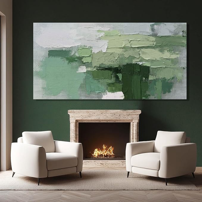 SHEYOYE Large Green and White Canvas Wall Art Paintings | Abstract Wall Decor for Dining Room | Posters for Room & Office 29" x 58"