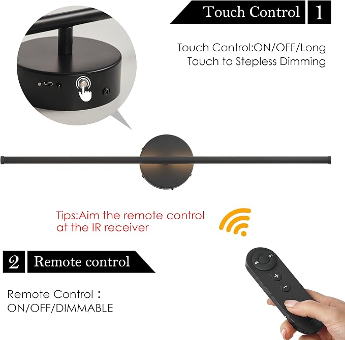 KARTOOSH Battery Operated Wall Sconces with Remote Control, Dimmable Wall Sconces Set of Two, 350°Rotate, 3000K LED Black Wireless Wall Light for Living Room, Bedroom,Hallway, 28.3 Inch (2 Pack)