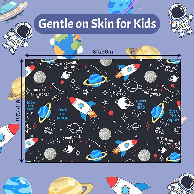 Space Rug 6x8 Feet, Solar System Kids Area Rug for Boys Bedroom Playroom, Non-Slip Outer Space Floor Mat with Planets Rocket Pattern, Educational Nursery Rug for Classroom