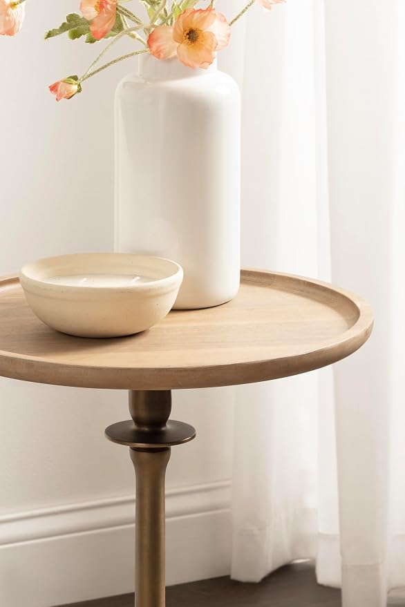 Kate and Laurel Arora Modern Wood and Metal Round Side Table, 17 x 17 x 24, Light Natural and Antique Brass, Transitional Sculptural Living Room End Table for Indoor Plant Stand or Bedroom Nightstand