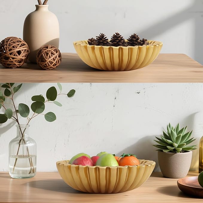 Large Modern Decorative Ruffle Bowl for Home Decor Fruit Bowl Organic Catch All Key Kitchen Entryway Shelf Coffee Table,Gold