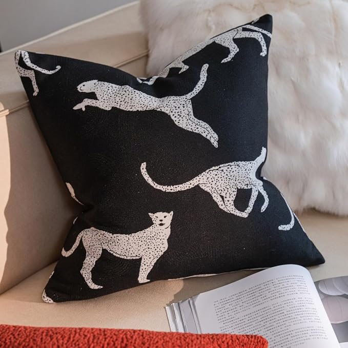 Croker Horse 20x20'' inches Throw Pillow Cushion Covers - Black Embroidery Leopard Cheetah Luxury Modern Style Couch Sofa Pillow Cover for Living Room Bedroom