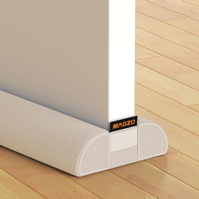 MAGZO Door Draft Stopper, 30 Inch Adjustable Under Door Gap Filler, Fits 26'' - 30'' Bottom Widths, Seals Gaps up to 1.7", Soundproof Sweep Blocks Air, Noise, Light, Dust- White