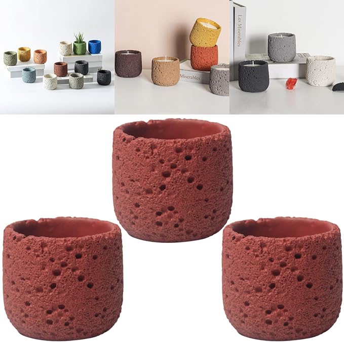 Cement Candle Container in Wave Red, Stylish and Durable, Empty Cup for Wax Pouring and Aromatherapy, Perfect for Home Décor and Gifts, 3pc
