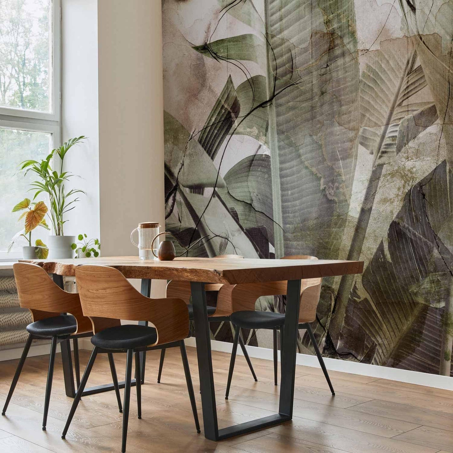 artgeist Wall Mural Tropical Leaves 77"x55" XXL Peel and Stick Self-Adhesive Wallpaper Removable Large Sticker Foil Wall Decor Print Picture Image Design Plant Jungle Nature Like Painted b-C-0776-a-a