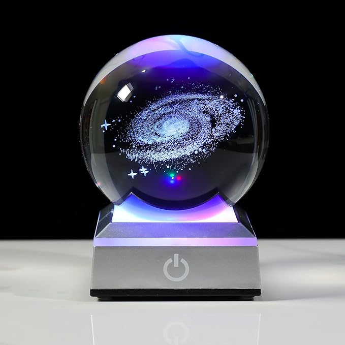 3.15 Inch 3D Galaxy Planet Glass Ball with Light Lamp Astronomy Gifts Ideas for Boyfriends Kids, Science Space Universe Art Model Home Decor