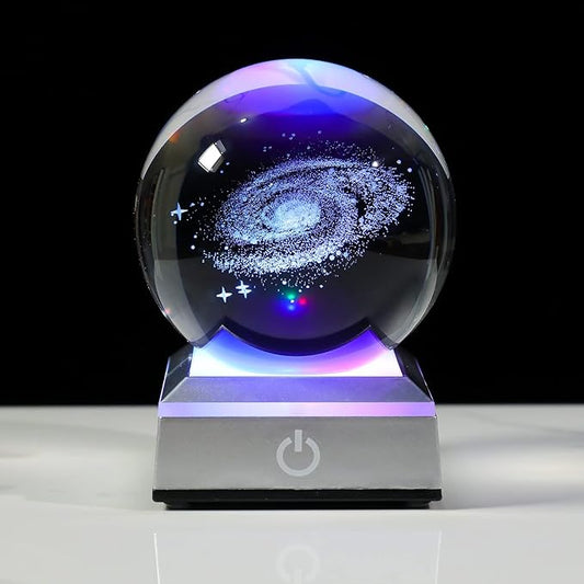3.15 Inch 3D Galaxy Planet Glass Ball with Light Lamp Astronomy Gifts Ideas for Boyfriends Kids, Science Space Universe Art Model Home Decor