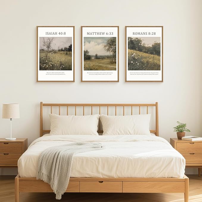 LHIUEM Large Bible Christian Scripture Framed Canvas Wall Art Set,Jesus Religious Verse Wall Decor,Vintage Nature Flowers Artwork for Living Room,Bedroom,Dining Room,Office -16"x24"x3