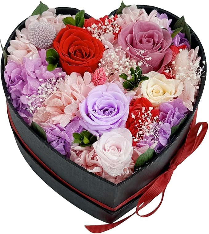 Preserved Roses Heart Shape Box Valentines Day Gifts for Her Mothers Day Forever Flowers (Multicolor-red, One Size)