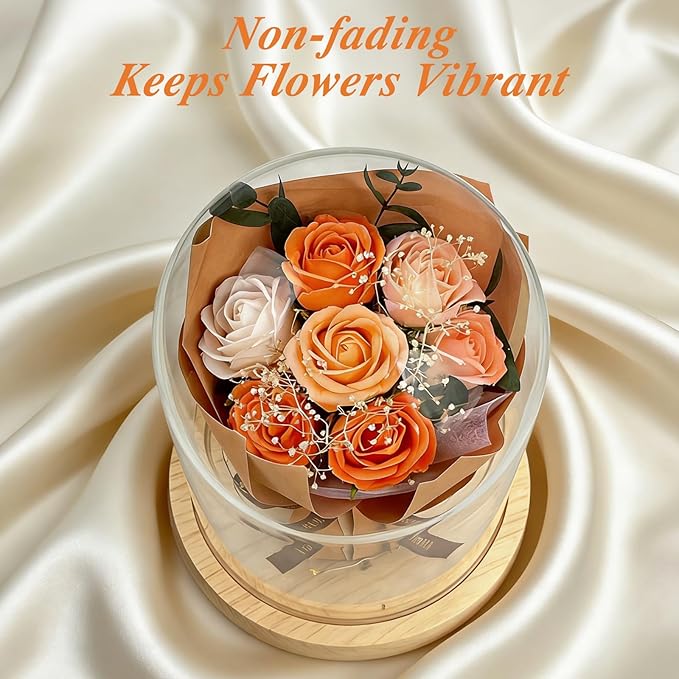BORNA Preserved Flower in Glass Dome, Champagne Forever Eternal Rose Gift for Mother's Day, Birthday, Valentine's Day, for Mom Wife Daughter Girlfriend