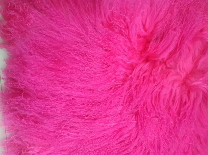 16 x 16in 100% Real Mongolian Lamb Fur Throw Pillow Cover Fur Decorative Cushion Cover Pillow Case for Living Room Bedroom,Rose Red
