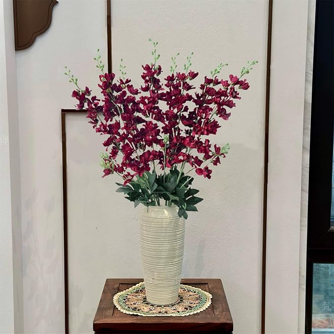 8 pcs Burgundy Delphinium Artificial Flowers, 34.25''Artificial Snapdragon Flowers Tall Fake Flowers Silk Flowers Faux Delphinium Bulk for Tall Vase Home Wedding Garden Table Decor (Burgundy)
