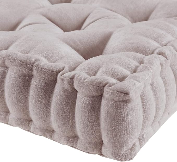 Intelligent Design Azza Floor Pillow, Large Cushions Sitting for Adults, Floor Pillow for Meditation or Yoga, Lustrous Chenille Tufted with Scalloped Edges for Bench/Chair Cushion, 20"x20"x5" Blush