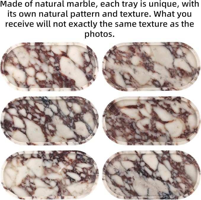 Oval Marble Bathroom Vanity Tray, Natural Luxury Marble Home Kitchen Bathroom Table Tray, Stone Decorative Countertop Tray for Coffee Perfume Jewelry (Calacatta Viola, 10" x 5" x 0.6")
