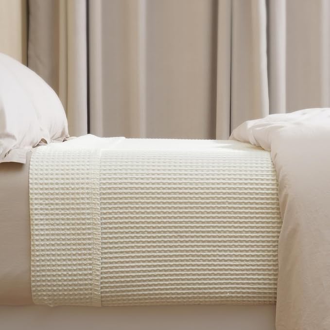 PHF Pre-Washed 100% Cotton Waffle Weave Blanket King Size for Bed,Snag Proof Throw Blanket for Couch Spring Summer Lightweight Breathable,Machine Washable, Home Decor Gift - Cream