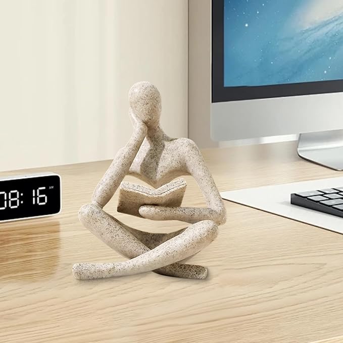 UTTCMK Bookshelf Decor Thinker Statue - Abstract Art Reading Thinker Sculpture Figurine Aesthetic, Modern Home Decoration for Living Room Office Shelves Coffee Table Desk Decor(Beige)