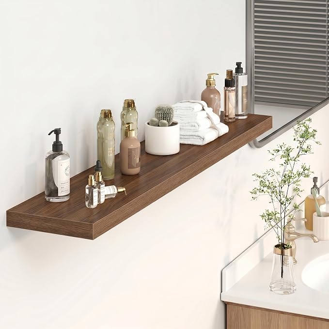 Heimlove Floating Shelves for Wall 48 Inches Long,9.3" Deep Walnut Floating Shelf Set of 2,Wall Mounted Wood Shelves for Bathroom Bedroom Living Room Kitchen Office,Shelf for Books Storage Room Decor