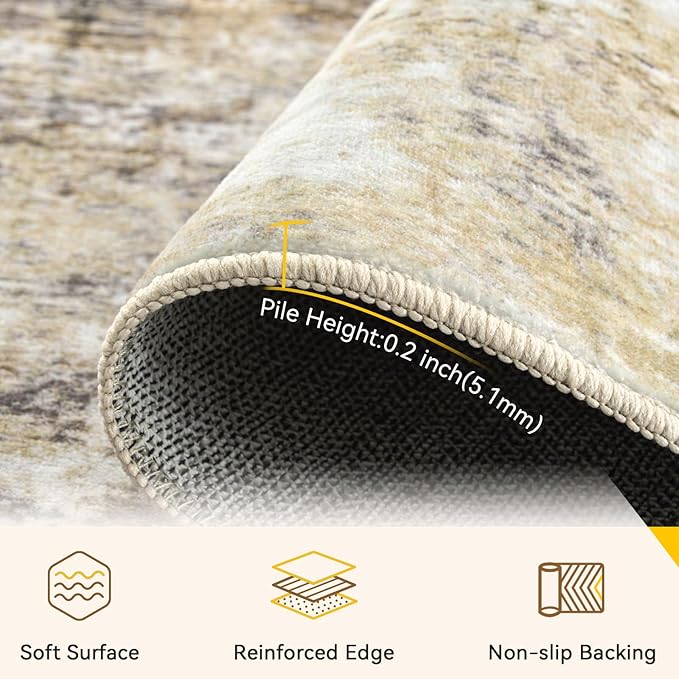 RELEANY Washable Area Rugs 6'x9' Non-Slip Modern Abstract Soft for Living Room Entryway Bedroom Nursery, Print Pattern, Neutral Brown Gray