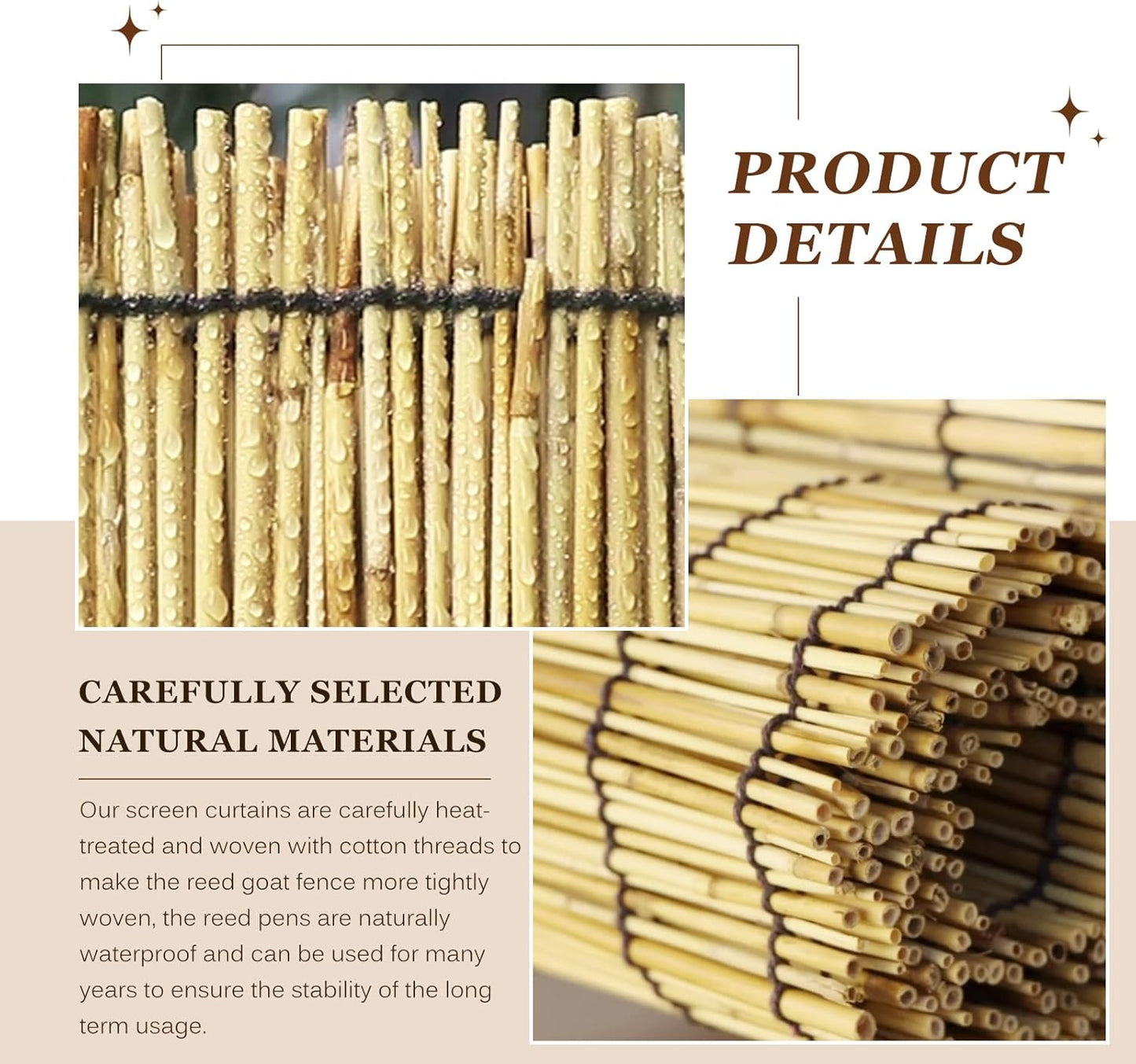 Natural Reed Fencing Rolls: Privacy Bamboo Fence 3/4/5/6ft High Roll Reed Screen, Decorative Bamboo Fencing for Outdoor Balcony Patio Garden Backyard,with Cable Zip Ties(Nature, 6x16.4ft)