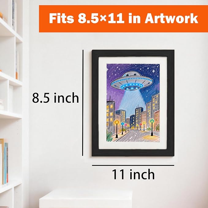 Kids Art Frames 8.5x11, 4-Pack Front Opening Changeable Picture Frames for Kids Artwork, Holds 150 Pieces Each, Artwork Storage and Wall Display Frame for Drawings, Portfolio, Black
