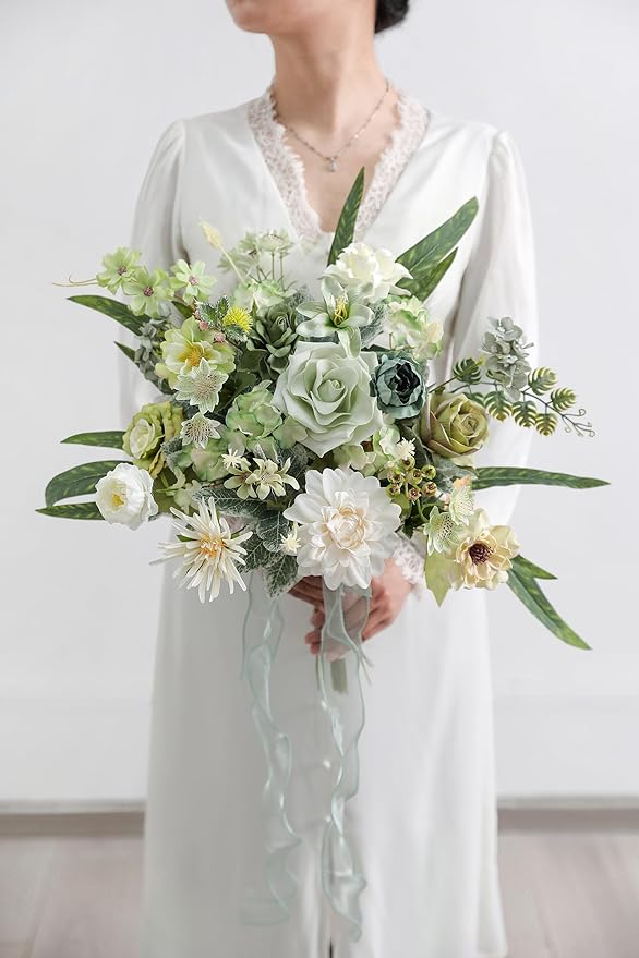 rongflower Forest Green Artificial Flowers Combo Box Set Silk Flowers Fake Rose for DIY Floral Arrangements Wedding Bouquets Centerpieces Baby Shower Party Home Decorations