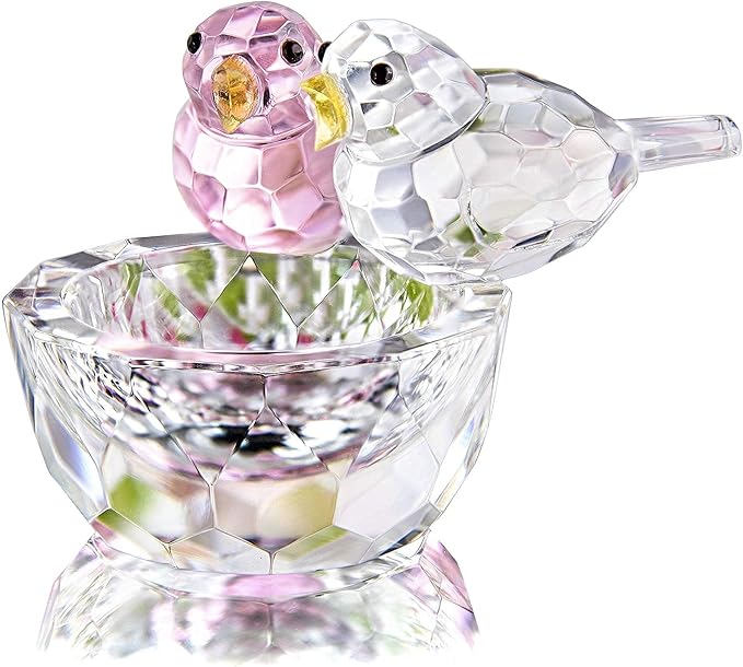 HDCRYSTALGIFTS 3.3'' Crystal Bird Figurine Collectible Art Glass Animal Figurines Table Home Decor Paperweight Valentine’s Day for Women