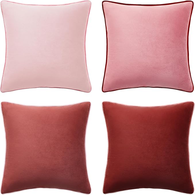 MONDAY MOOSE Decorative Throw Pillow Covers Cushion Cases, Set of 4 Soft Velvet Modern Double-Sided Designs, Mix and Match, Pillow Inserts Not Included (20x20 inch, Pink/Dark Pink)
