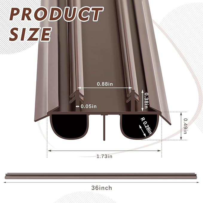 Lineshading 4 Pack Bottom Door Seal Exterior Plastic PVC 1 3/4" x 36" for Vinyl Concealed Kerf/Channel Fit Under Door Seal Strip for Weather Stripping Draft Stopper(Brown)