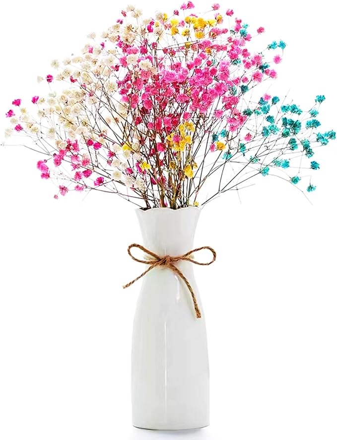 Boho Ceramic Vase with Rope, 8.2" H, Rustic Flower Vase Classic Style for Dried Flowers Fresh Flowers, Fit for Fireplace Bedroom Kitchen Living Room Centerpieces Office Desk