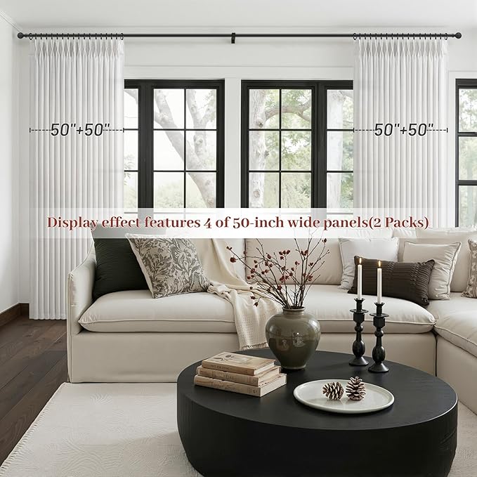 Off White Pinch Pleated Short Curtains 63 Inch Length 2 Panels Set for Kitchen, Memory Shape Semi Sheer Thick Natural Linen Textured Curtain Light Filtering Privacy Cafe Windows Drapes 50 Inches Wide
