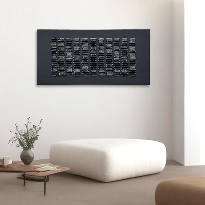 NANKAI Art Hand-Painted Thick-Textured Black Minimalist Wall Art, 30x60 inches Contemporary Art Canvas Oil Painting, Large-Scale Home Office Corridor Wall Art