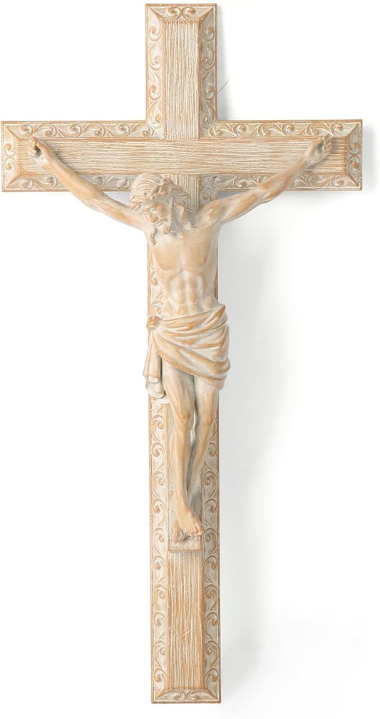 BC Catholic Crucifix Wall Cross, 12" H Jesus Christ Home Decor for Easter, Religious Devout Gift, Wood Carve Looking, Hand Painted by Buildclassic